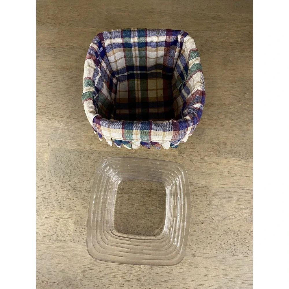 Longaberger Teaspoon Basket Set Plaid Liner & Protector 2000